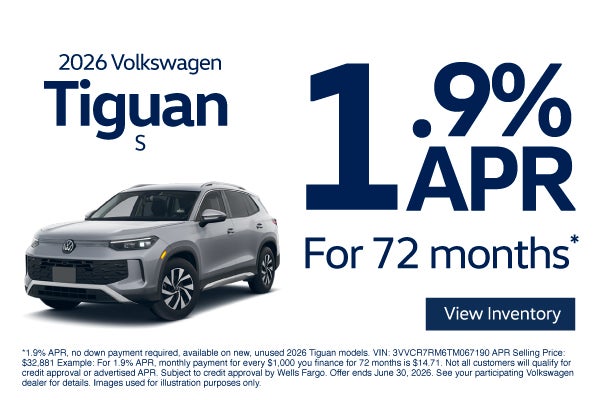 2026 Volkswagen Tiguan S	1.9% APR for 72 months*