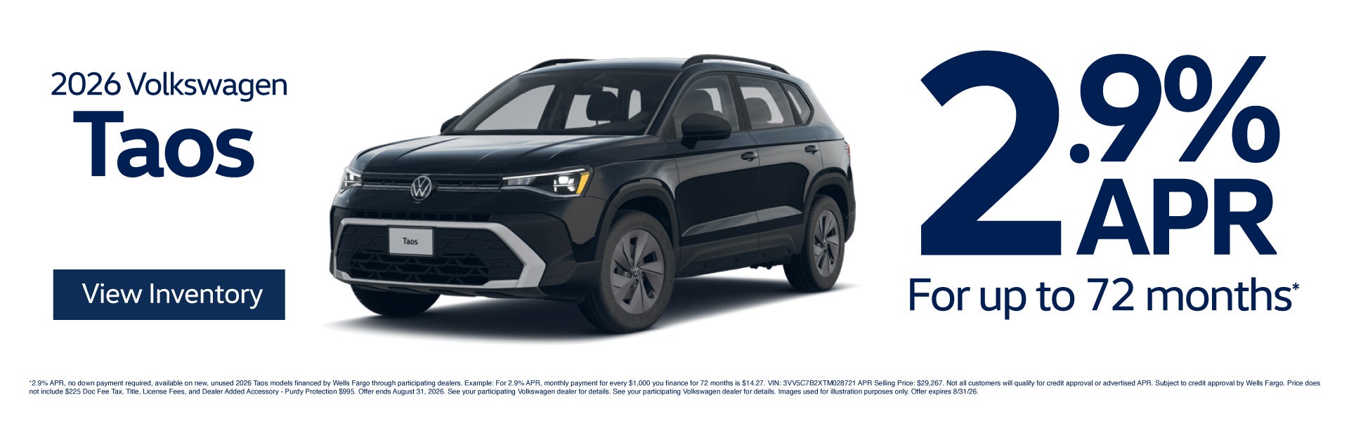2026 Volkswagen Taos - 2.9% APR for up to 72 months*