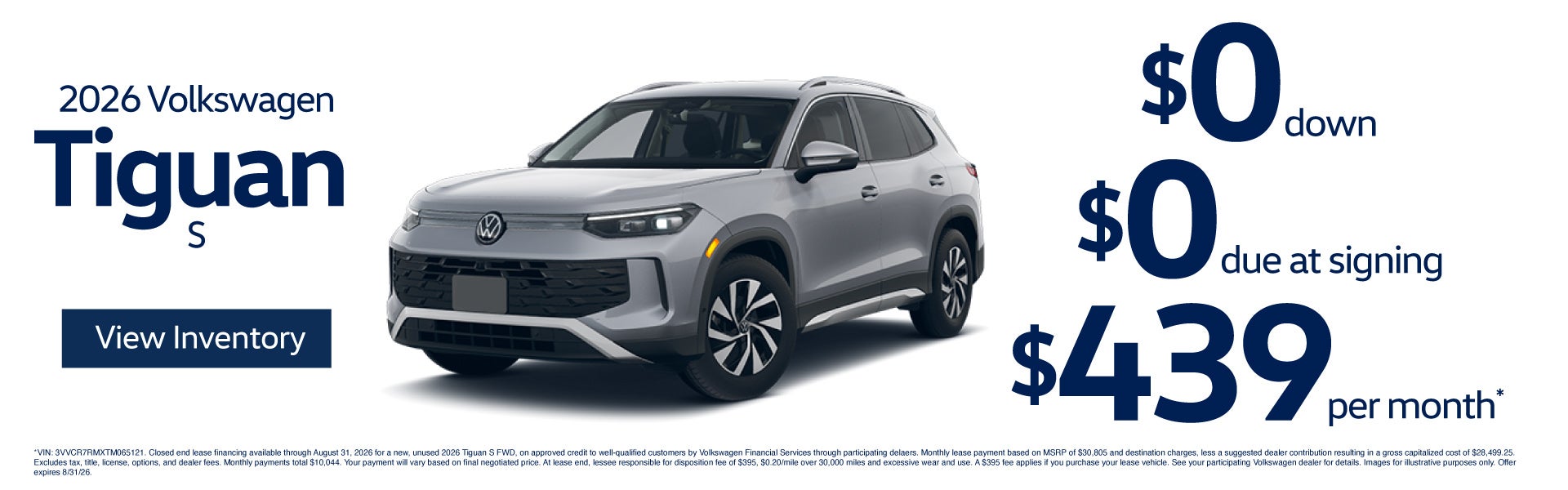 2026 Volkswagen Tiguan S	"$0 DOWN / $0 DUE AT SIGNING $439 