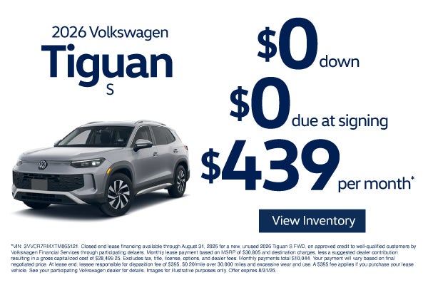 2026 Volkswagen Tiguan S	"$0 DOWN / $0 DUE AT SIGNING $439 