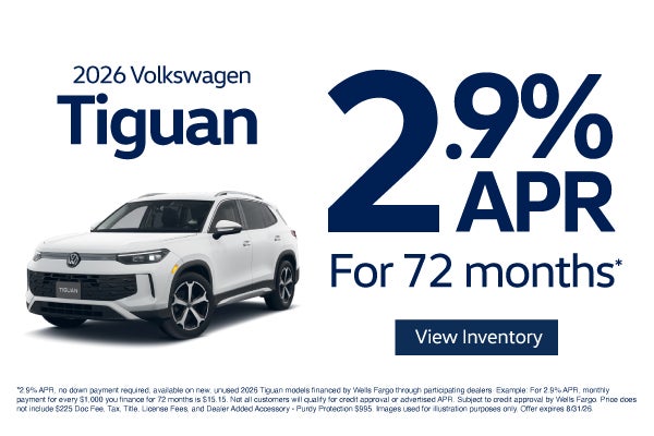 2026 Volkswagen Tiguan 	2.9% APR for 72 Months*