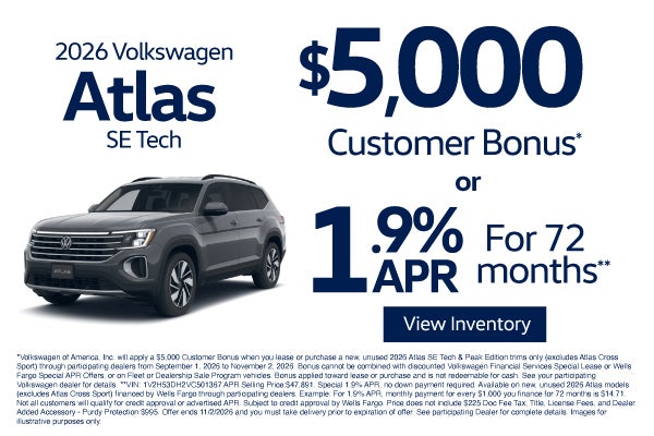 2026 Volkswagen Atlas SE Tech $5,000 Customer Bonus*